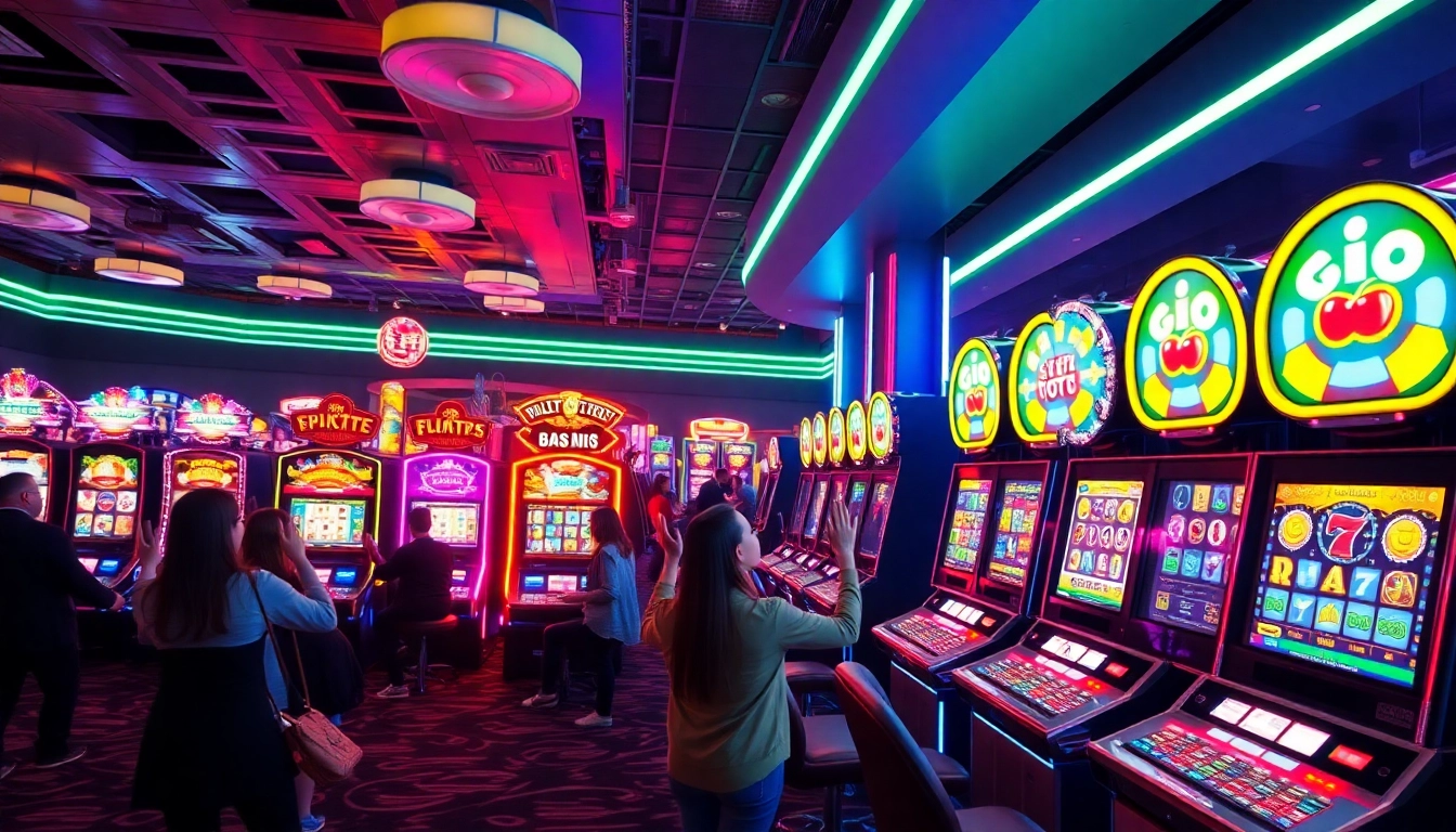 Experience the thrill of slot toto gaming with vibrant machines and excited players in a dynamic casino scene.